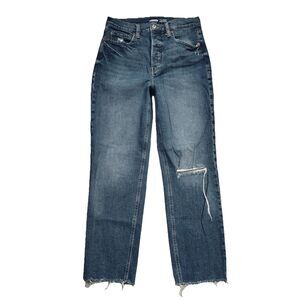 Old Navy Sky Hi Straight Ankle Jeans 6 (28x26) Blue Button Fly Distressed Womens